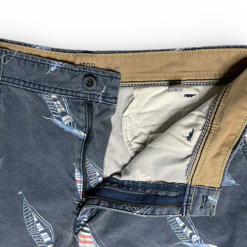IZOD Saltwater Sailboat Print Shorts Mens 36 Blue Cotton Flat Front - Picture 5 of 7